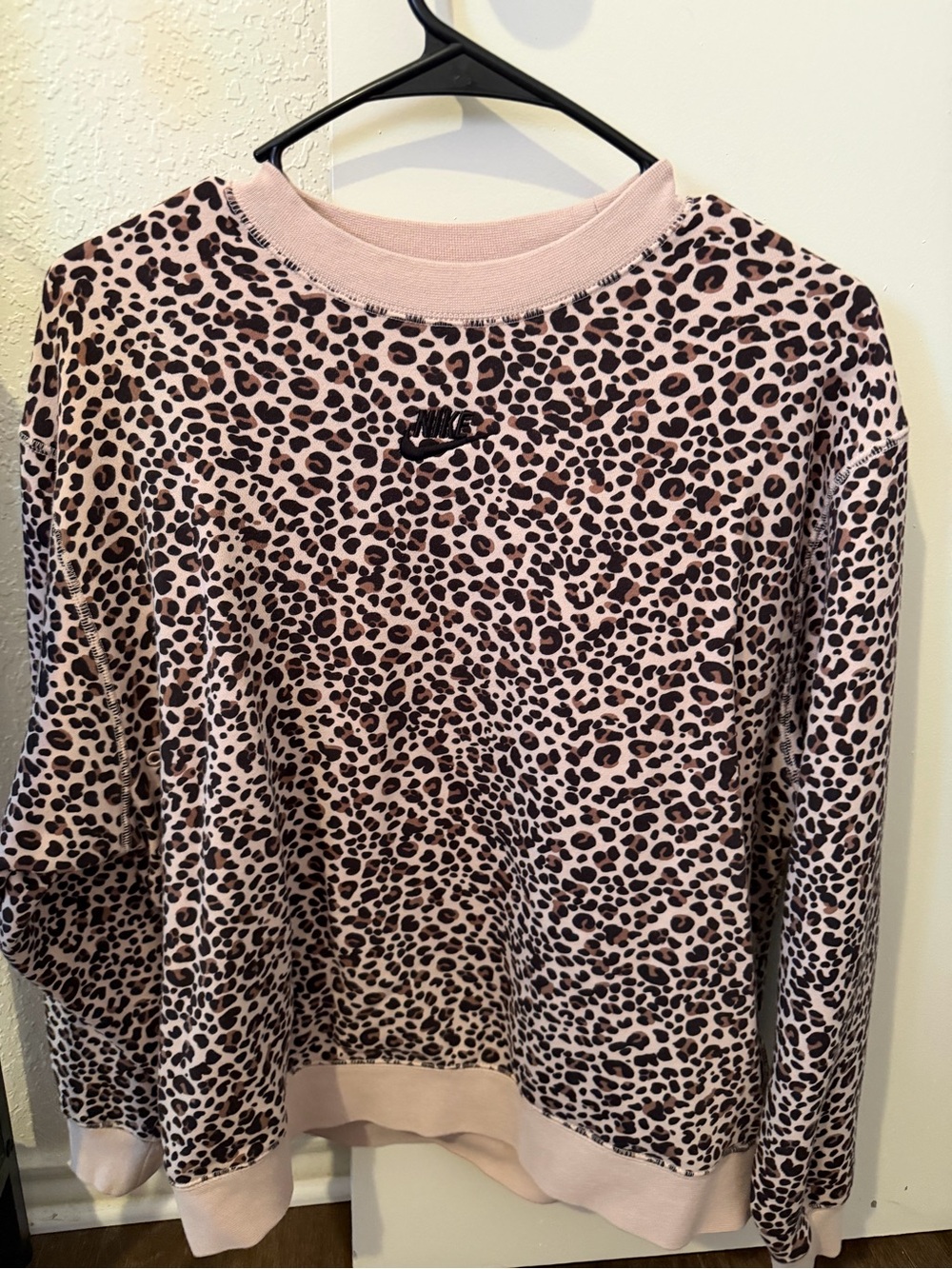 Nike Light Pink Leopard-Print Pullover with Black Logo